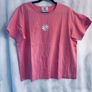 Quacker Factory Size 1X pink Jacket and top embroidered daisies button cover NWT